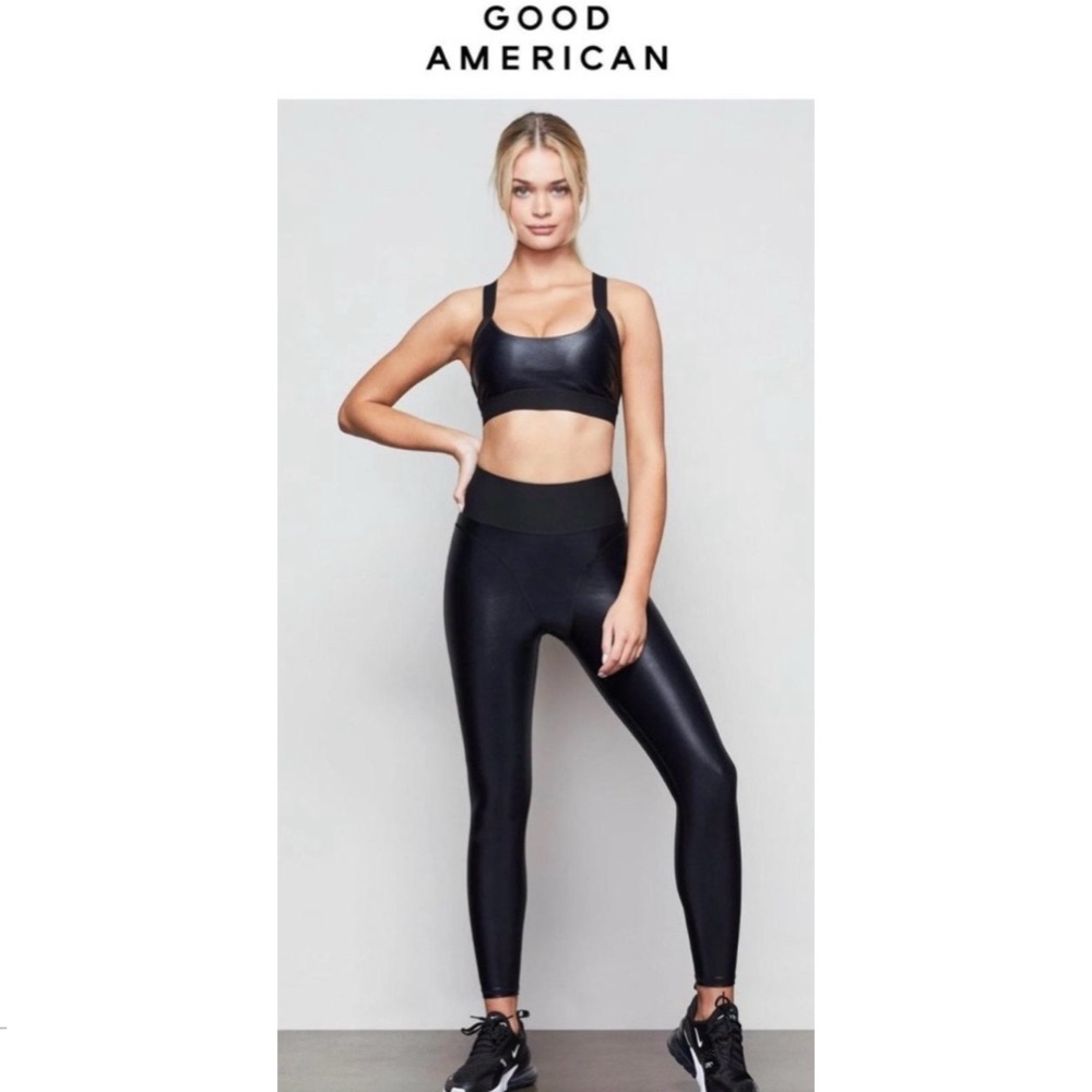 Good American Black Women's Faux Leather Leggings Size 2 LIKE NEW!